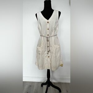 Button-Front Cream Mini Dress (without Chain belt)